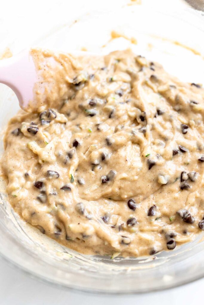 finished muffin batter in a glass bowl